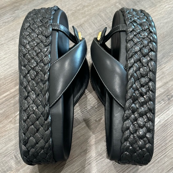 Cult Gaia Blythe Embellished Leather Platform Espadrille Sandal Slides in Black - Picture 10 of 16